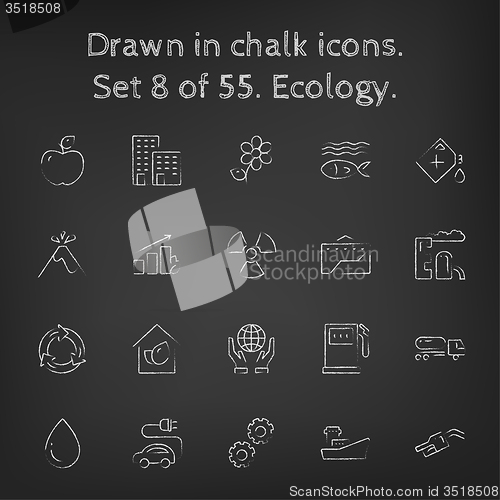 Image of Ecology icon set drawn in chalk.