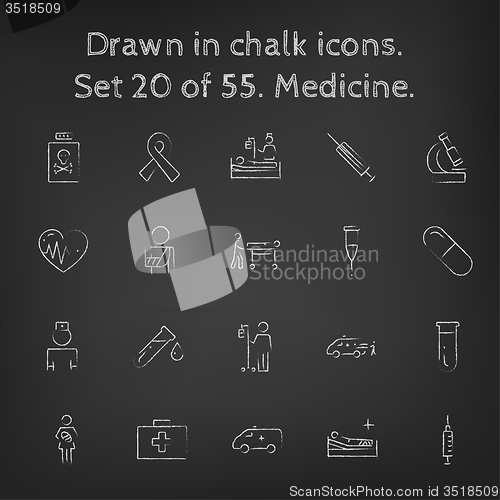 Image of Medicine icon set drawn in chalk.