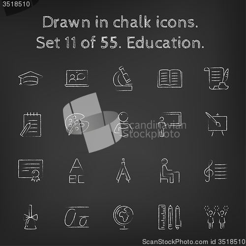 Image of Education icon set drawn in chalk.