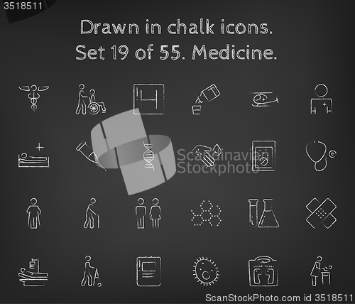 Image of Medicine icon set drawn in chalk.