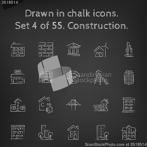 Image of Construction icon set drawn in chalk.