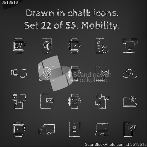 Image of Mobility icon set drawn in chalk.