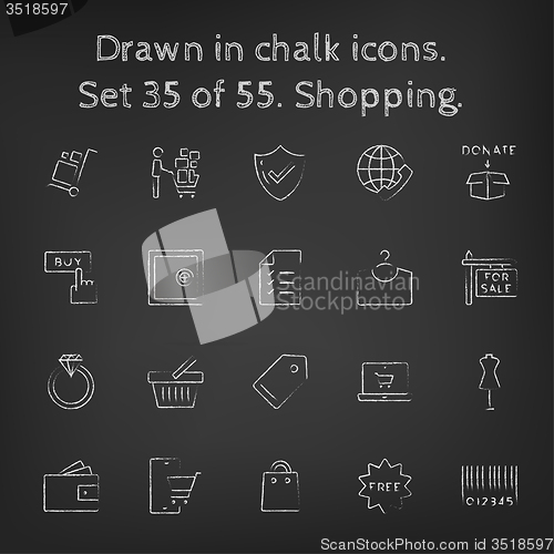 Image of Shopping icon set drawn in chalk.