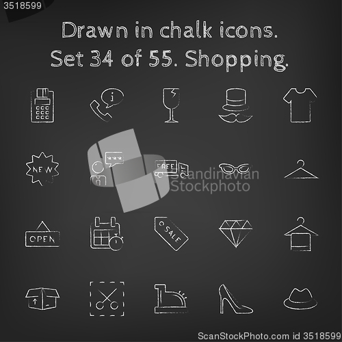 Image of Shopping icon set drawn in chalk.