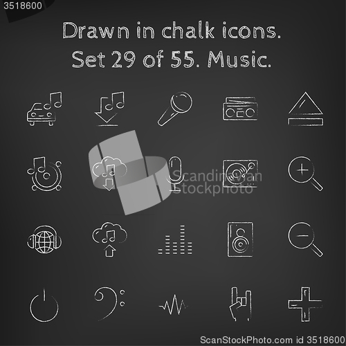 Image of Music icon set drawn in chalk.