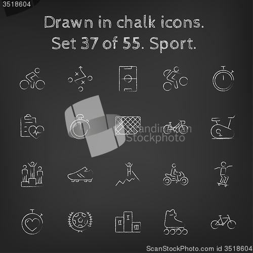 Image of Sport icon set drawn in chalk.