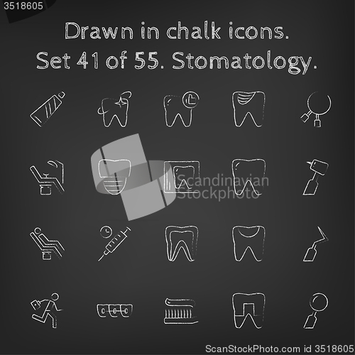 Image of Stomatology icon set drawn in chalk.