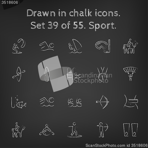 Image of Sport icon set drawn in chalk.