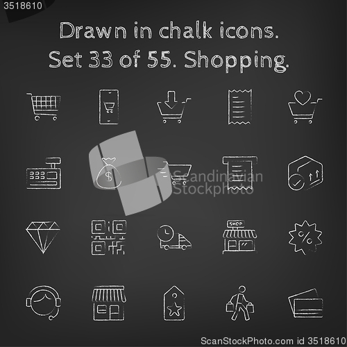 Image of Shopping icon set drawn in chalk.