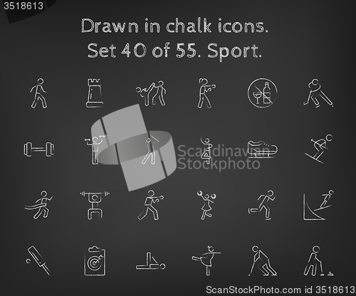 Image of Sport icon set drawn in chalk.
