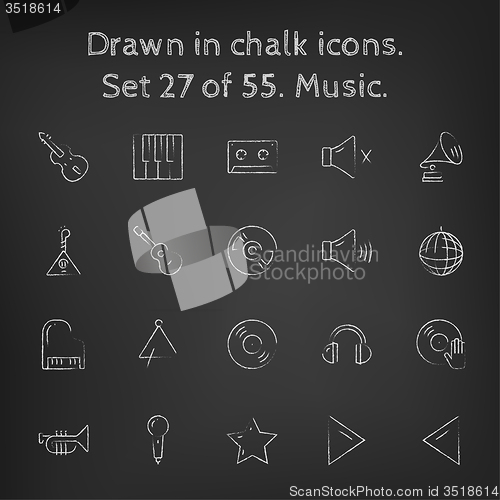 Image of Music icon set drawn in chalk.