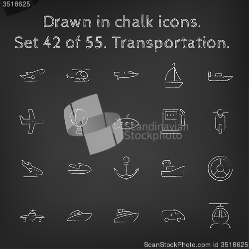 Image of Transpotration icon set drawn in chalk.