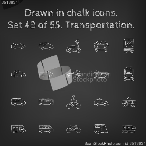 Image of Transpotration icon set drawn in chalk.