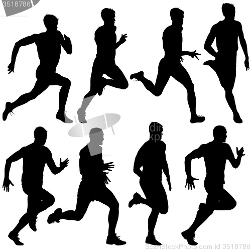 Image of Set of silhouettes Runners on sprint men 