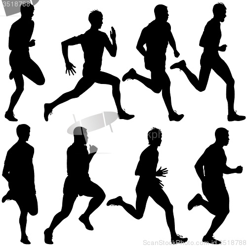 Image of Set of silhouettes. Runners on sprint, men. illustration.