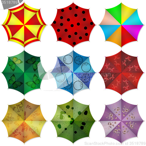 Image of Multi colored beach umbrellas. illustration.