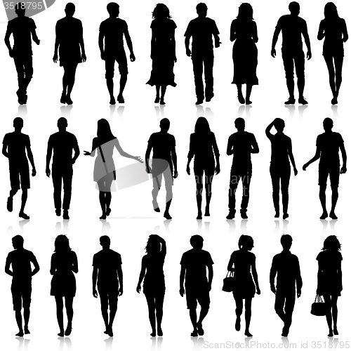 Image of Black silhouettes of beautiful mans and womans on white 