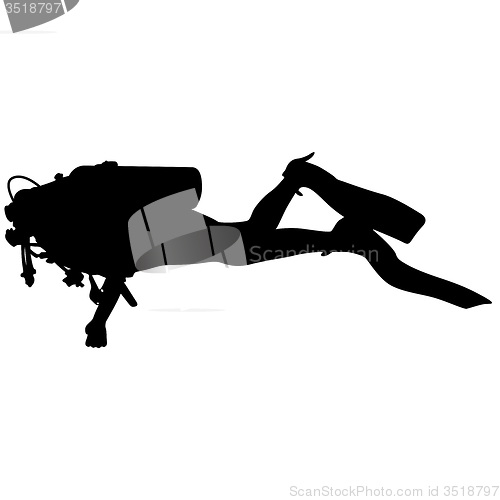 Image of Black silhouette scuba divers. illustration.