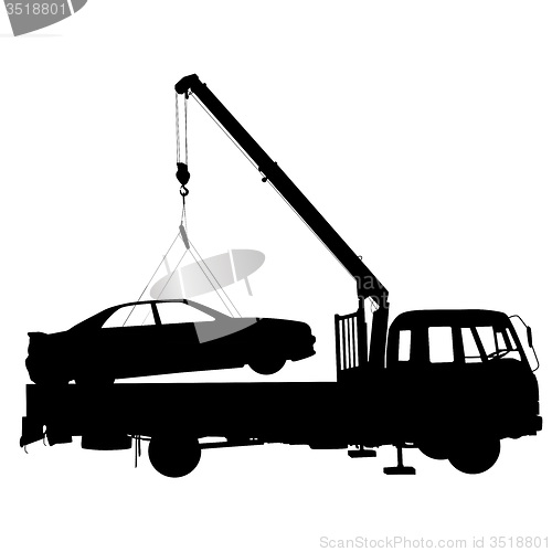 Image of Black silhouette Car towing truck.  
