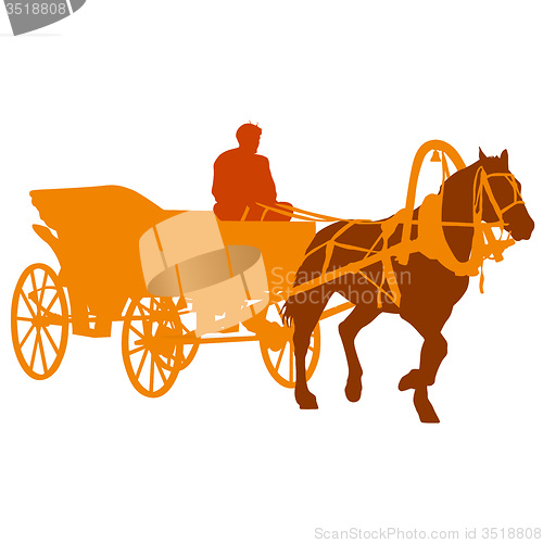 Image of Silhouette  horse and carriage  with coachman. 