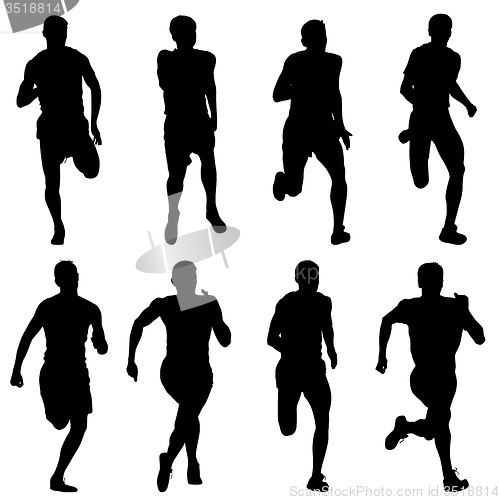 Image of Set of silhouettes. Runners on sprint, men. illustration.