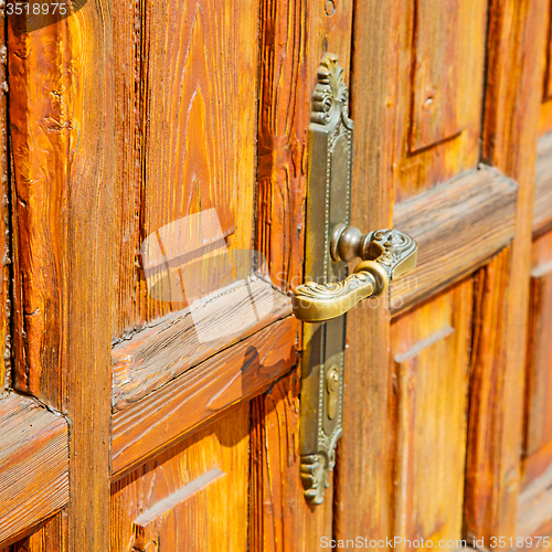 Image of europe old in  italy  antique close brown door and rusty lock  c