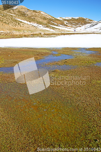 Image of hill in   africa morocco the  ground water river lake pond