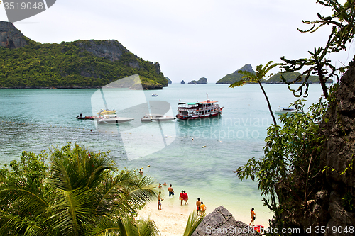 Image of  boat coastline of a  green lagoon   sea thailand kho phangan   