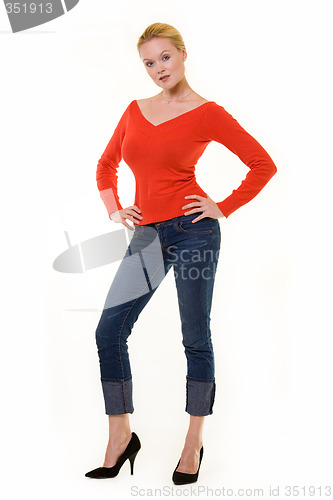 Image of Beautiful blond in red sweater