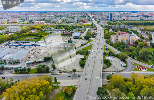 Image of Aerial view on Permyakova street. Tyumen. Russia