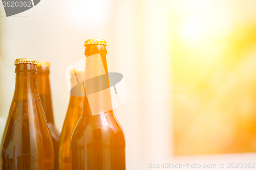 Image of Close up of beer bottles