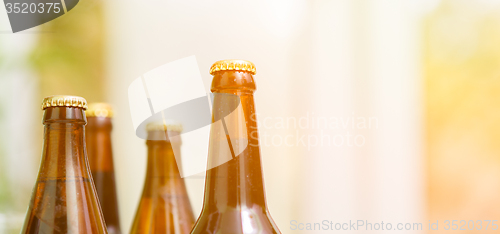 Image of Close up of beer bottles