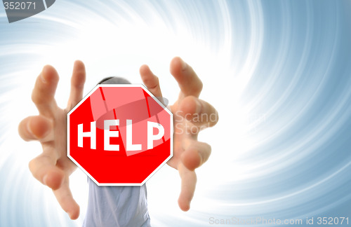 Image of Man grabing a help sign.