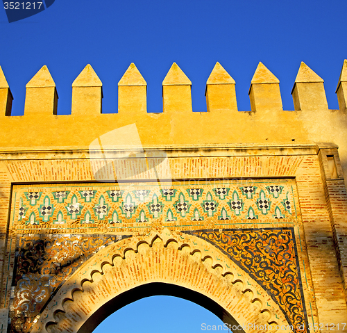 Image of morocco arch in africa old construction street  the blue sky