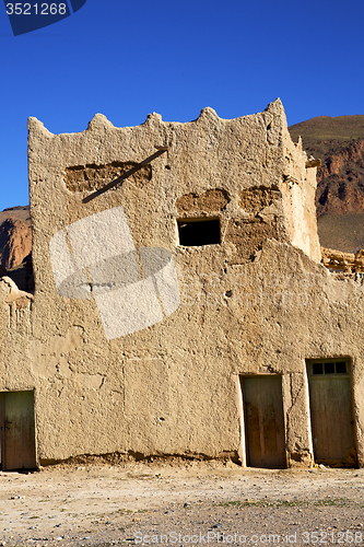 Image of hill africa in morocco  contruction      village brick wall