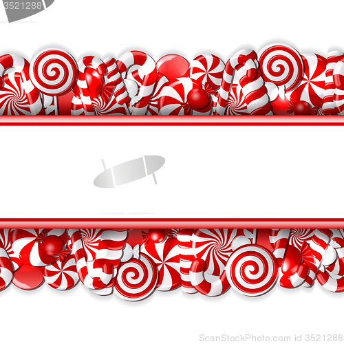 Image of Sweet banner with red and white candies. 