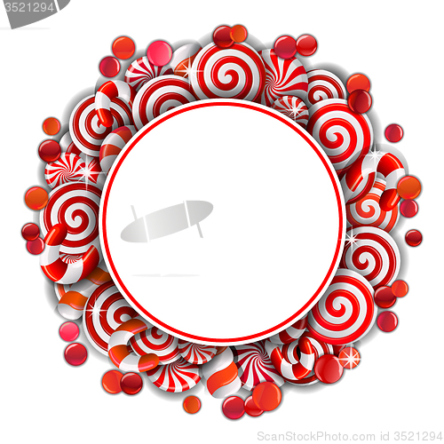 Image of Frame with red and white  candies.