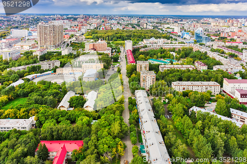 Image of Aerial view on city quarters. Tyumen. Russia