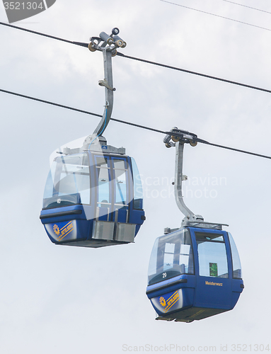 Image of Lenk im Simmental, Switzerland - July 12, 2015: Ski lift in moun