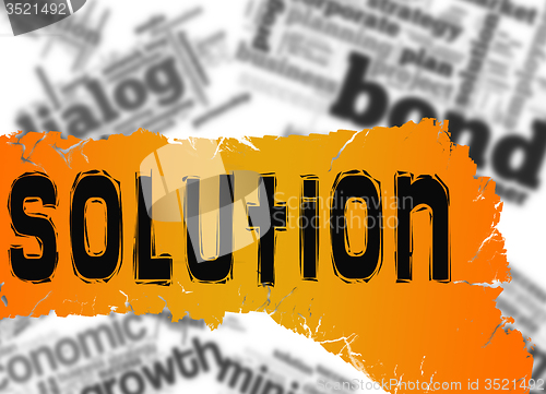 Image of Word cloud with solution word on yellow and red banner