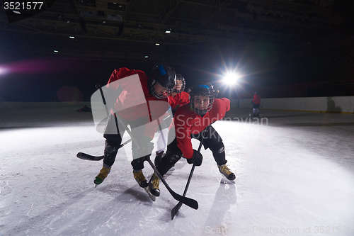 Image of happy children gropu  hockey team sport players