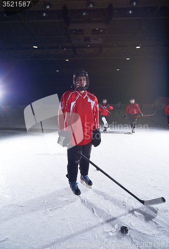 Image of teen girl  ice hockey player portrait