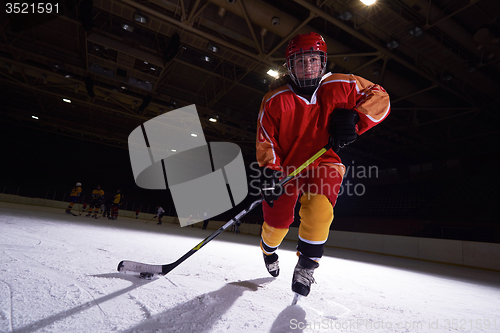 Image of teen ice hockey player in action