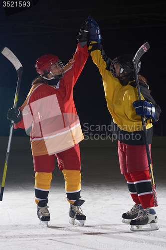 Image of teen girls ice hockey players portrait