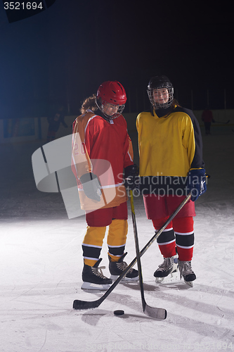 Image of teen girls ice hockey players portrait