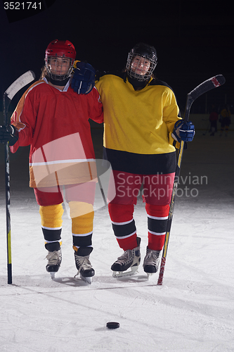 Image of teen girls ice hockey players portrait