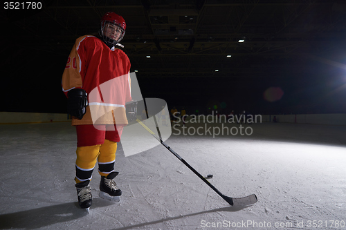 Image of teen girl  ice hockey player portrait