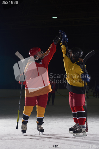 Image of teen girls ice hockey players portrait