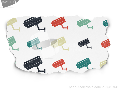 Image of Safety concept: Cctv Camera icons on Torn Paper background