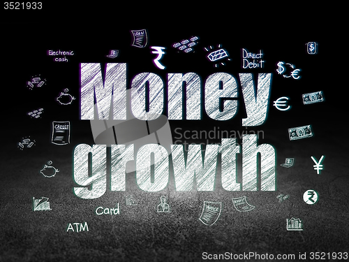 Image of Money concept: Money Growth in grunge dark room